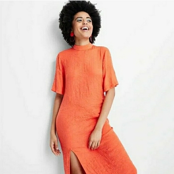 GORGEOUS GABRIELLA ORANGE MIDI DRESS NEW WITH TAGS SIZE MEDIUM - Picture 3 of 5